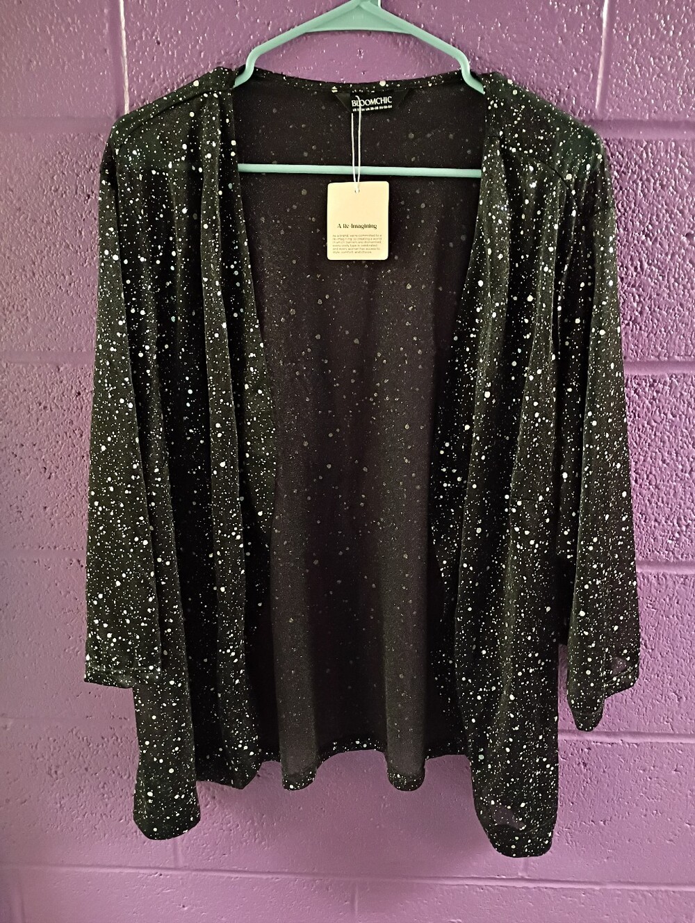 BloomChic Black Cardigan with White Speckle Print